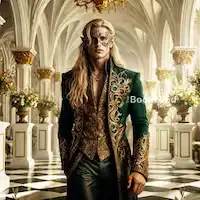 Golden-haired High Lord in a grand spring manor