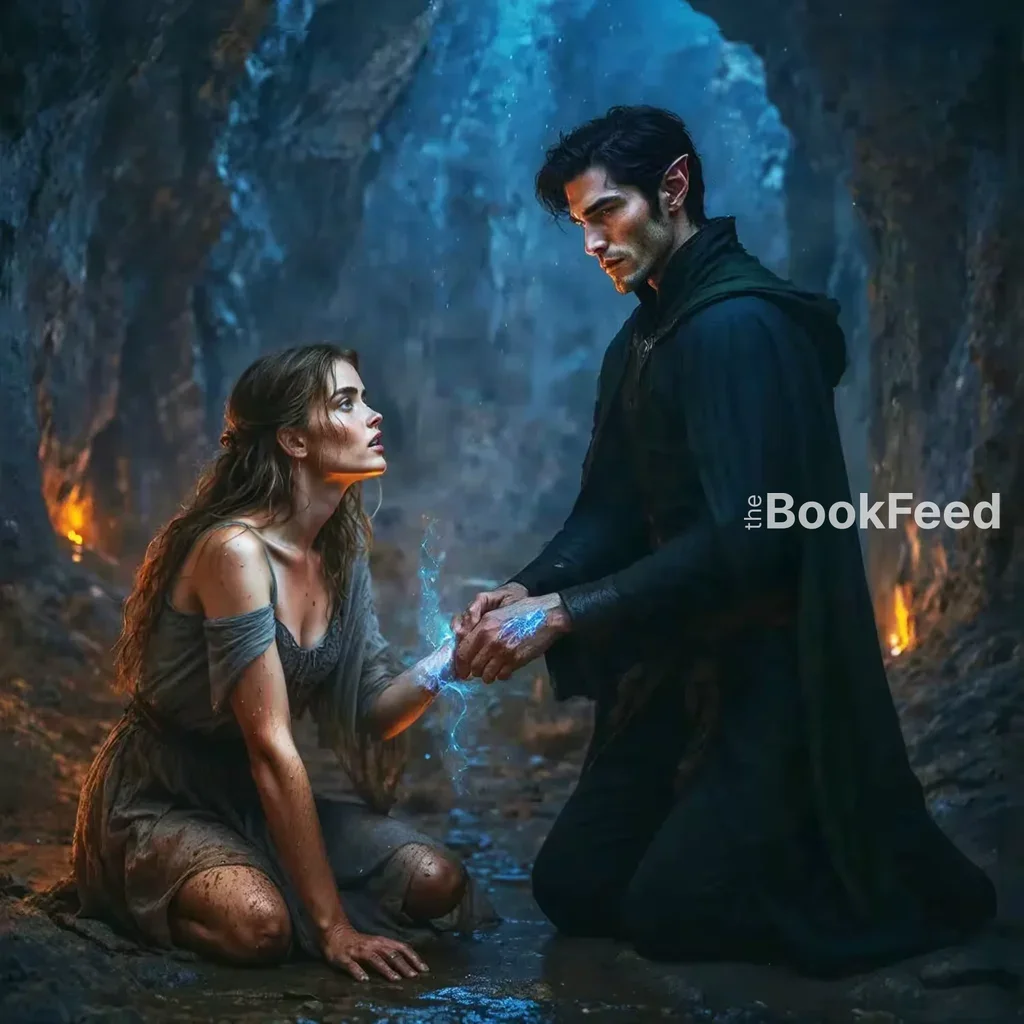 Feyre and Rhysand making the Bargain