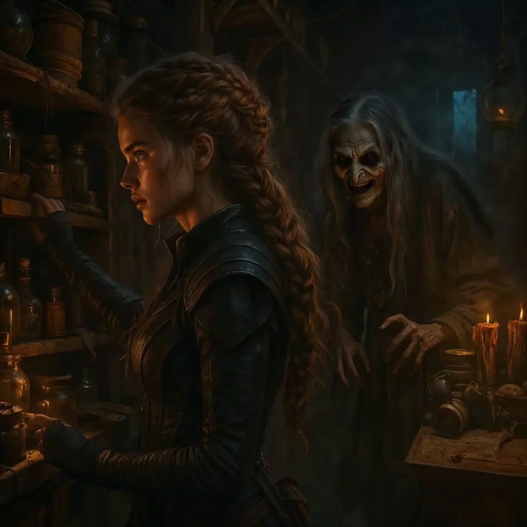 Feyre in the Weaver's hut