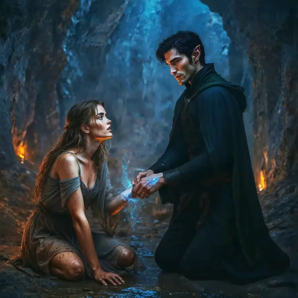 Feyre and Rhysand making the Bargain